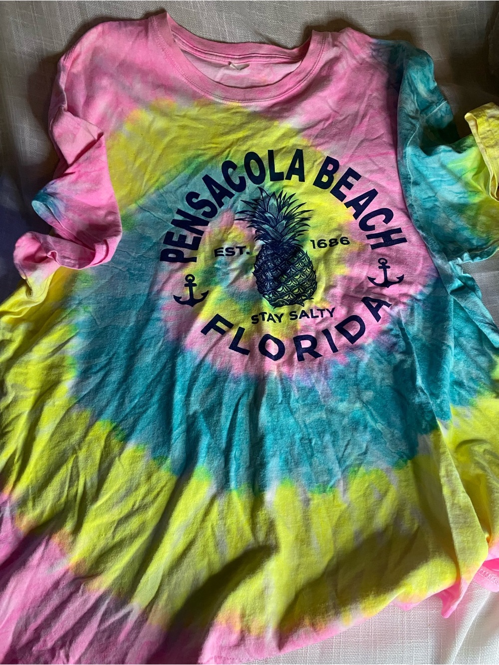 Pensacola Beach Pineapple Tie-Dye Short Sleeve Tee - Pink/Yellow/Blue